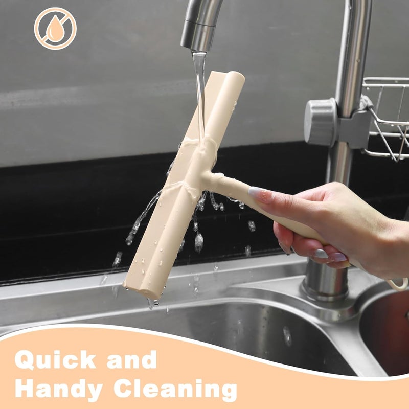 DEOFUXT Squeegee for Shower Glass Doors, Resilient Loop - No-Drill & Adhesive Hook, Silicone Shower Squeegee with Stainless Steel Core, Cleaning Tool for Home, Kitchen, Bathroom & Car - Beige - Image 5